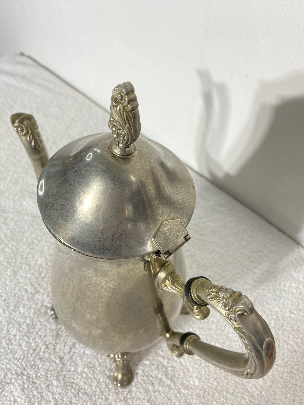 Vintage EP Brass Victorian Style Silver Plated Ornate Footed Teapot - Picture 6 of 15